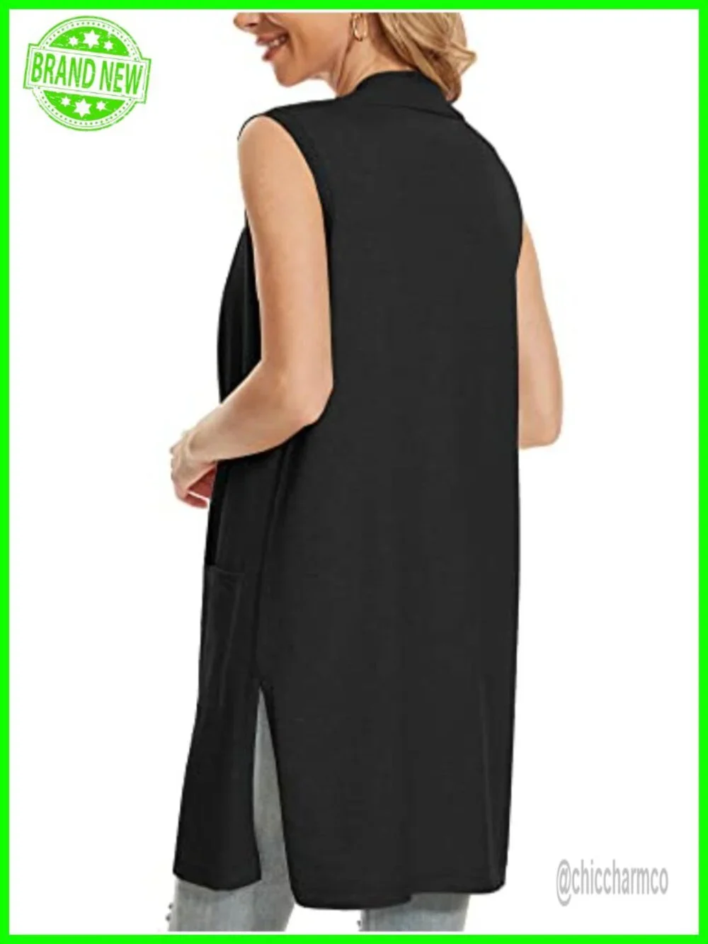 Sleeveless Cardigan Vest Open Front Long Sweater with Pockets Lightweight Office